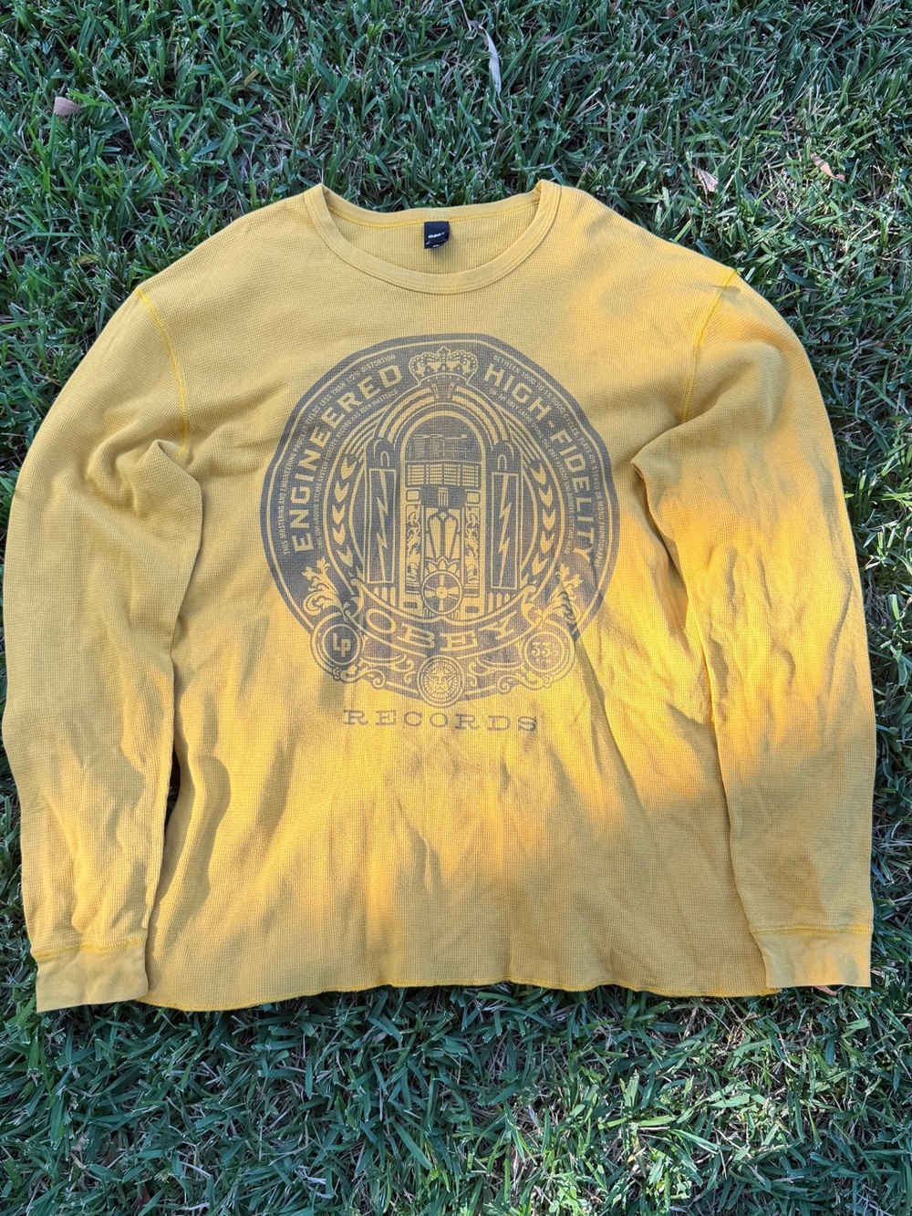 Obey Men's Long-Sleeve Graphic Thermal Shirt in Mustard Yellow